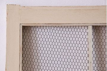 アンティークペイント建具　金網　シャビーなグリアージュ戸1枚(引き戸、ドア、仕切り戸)(R-024776)
