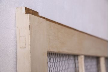 アンティークペイント建具　金網　シャビーなグリアージュ戸1枚(引き戸、ドア、仕切り戸)(R-024776)