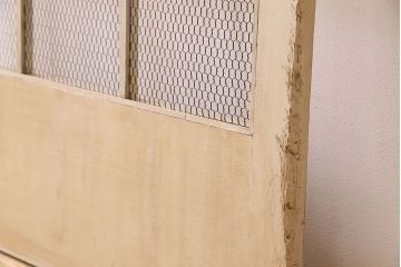 アンティークペイント建具　金網　シャビーなグリアージュ戸1枚(引き戸、ドア、仕切り戸)(R-024776)