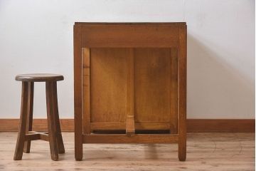 レトロ家具　和製アンティーク　モールガラス入り扉付き!古い木製のレトロな片袖机(学習机・デスク)
