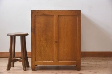 レトロ家具　和製アンティーク　モールガラス入り扉付き!古い木製のレトロな片袖机(学習机・デスク)