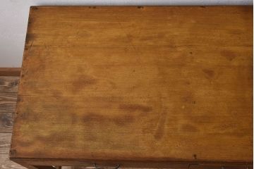 レトロ家具　和製アンティーク　モールガラス入り扉付き!古い木製のレトロな片袖机(学習机・デスク)