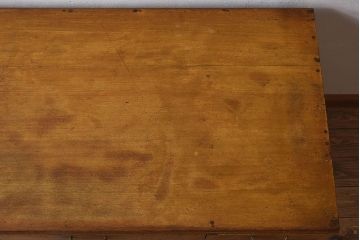 レトロ家具　和製アンティーク　モールガラス入り扉付き!古い木製のレトロな片袖机(学習机・デスク)