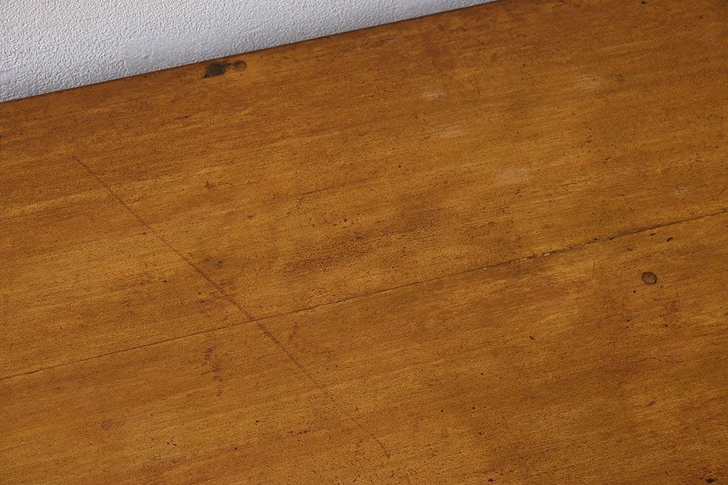 レトロ家具　和製アンティーク　モールガラス入り扉付き!古い木製のレトロな片袖机(学習机・デスク)