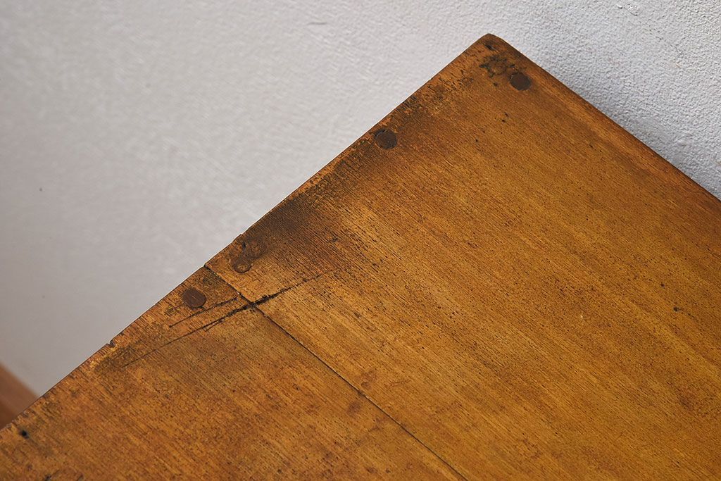 レトロ家具　和製アンティーク　モールガラス入り扉付き!古い木製のレトロな片袖机(学習机・デスク)