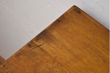 レトロ家具　和製アンティーク　モールガラス入り扉付き!古い木製のレトロな片袖机(学習机・デスク)