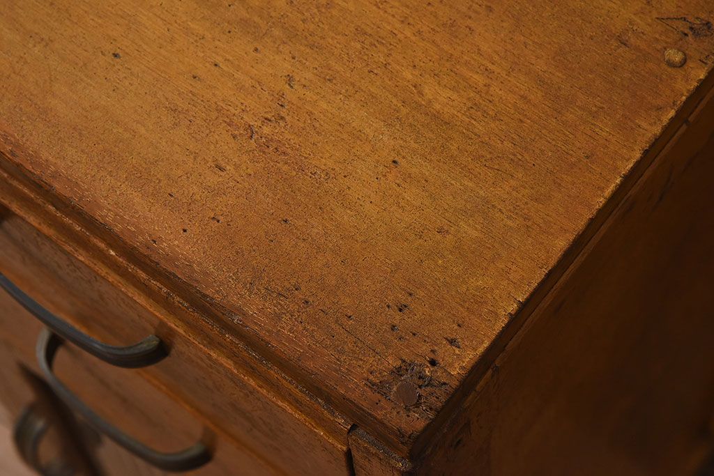 レトロ家具　和製アンティーク　モールガラス入り扉付き!古い木製のレトロな片袖机(学習机・デスク)