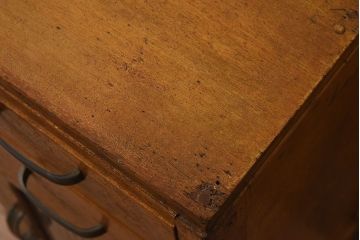 レトロ家具　和製アンティーク　モールガラス入り扉付き!古い木製のレトロな片袖机(学習机・デスク)