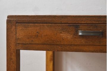 レトロ家具　和製アンティーク　モールガラス入り扉付き!古い木製のレトロな片袖机(学習机・デスク)