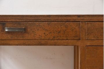 レトロ家具　和製アンティーク　モールガラス入り扉付き!古い木製のレトロな片袖机(学習机・デスク)