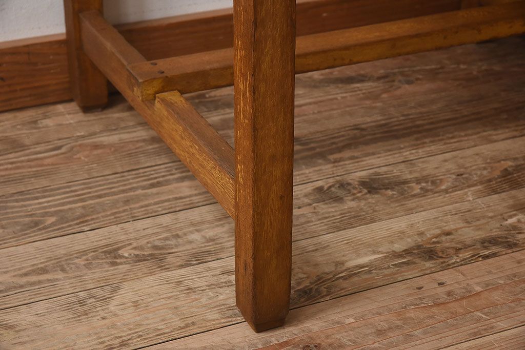 レトロ家具　和製アンティーク　モールガラス入り扉付き!古い木製のレトロな片袖机(学習机・デスク)