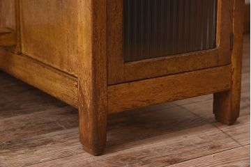 レトロ家具　和製アンティーク　モールガラス入り扉付き!古い木製のレトロな片袖机(学習机・デスク)