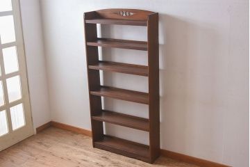 レトロ家具　昭和レトロ 透かし彫り　古い木製の縦型アンティーク本棚