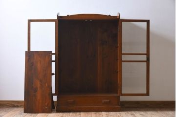アンティーク家具　結霜ガラス入り　栓材　和製アンティークの本箱(本棚・収納棚・戸棚)