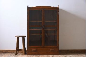 アンティーク家具　結霜ガラス入り　栓材　和製アンティークの本箱(本棚・収納棚・戸棚)