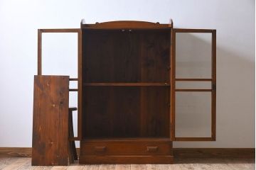 アンティーク家具　結霜ガラス入り　栓材　和製アンティークの本箱(本棚・収納棚・戸棚)