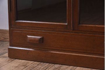 アンティーク家具　結霜ガラス入り　栓材　和製アンティークの本箱(本棚・収納棚・戸棚)