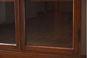 アンティーク家具　結霜ガラス入り　栓材　和製アンティークの本箱(本棚・収納棚・戸棚)