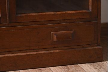 アンティーク家具　結霜ガラス入り　栓材　和製アンティークの本箱(本棚・収納棚・戸棚)