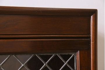 アンティーク家具　イギリスアンティーク　ウォールナット材製　ステンドグラス入りの脚付きスタッキングブックケース(本箱)