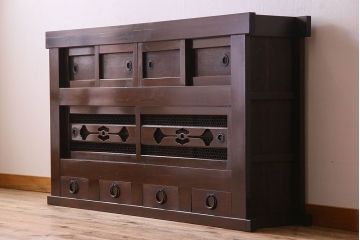 アンティーク家具　古民具・骨董　五尺 透かし彫りが雅な水屋箪笥サイドボード(テレビボード)