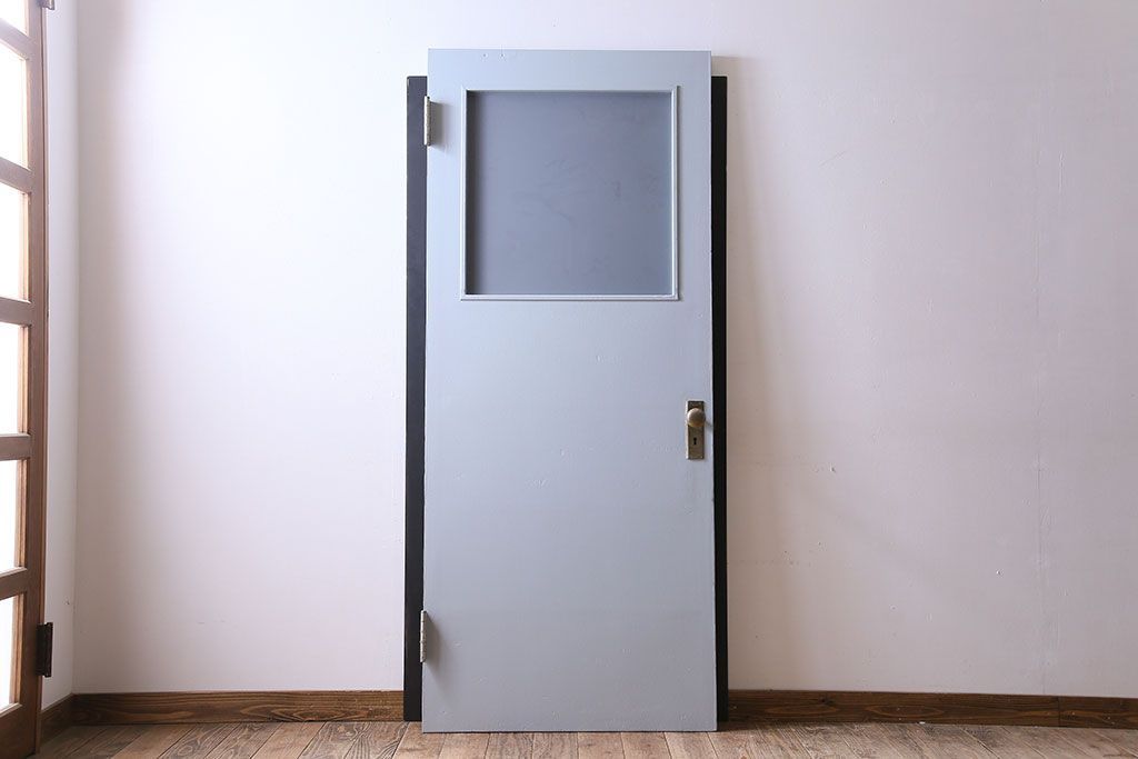 昭和レトロ　すりガラス入り!ペイントが可愛らしいペイントドア(扉)