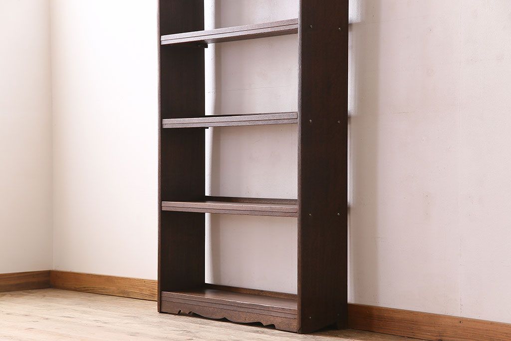 レトロ家具　昭和レトロ　透かし彫り　古い木製の縦型アンティーク本棚(2)