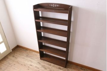 レトロ家具　昭和レトロ　透かし彫り　古い木製の縦型アンティーク本棚(2)