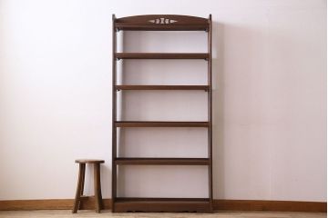 レトロ家具　昭和レトロ　透かし彫り　古い木製の縦型アンティーク本棚(3)