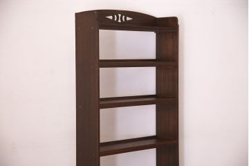 レトロ家具　昭和レトロ　透かし彫り　古い木製の縦型アンティーク本棚(3)