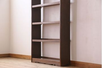 レトロ家具　昭和レトロ　透かし彫り　古い木製の縦型アンティーク本棚(3)