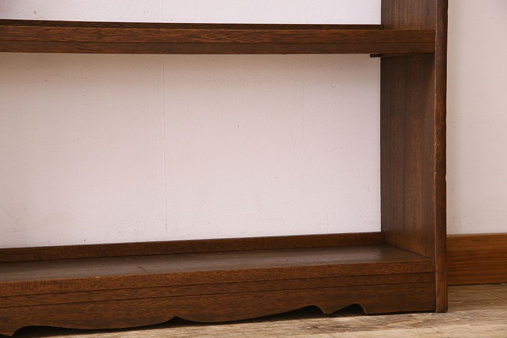 レトロ家具　昭和レトロ　透かし彫り　古い木製の縦型アンティーク本棚(3)