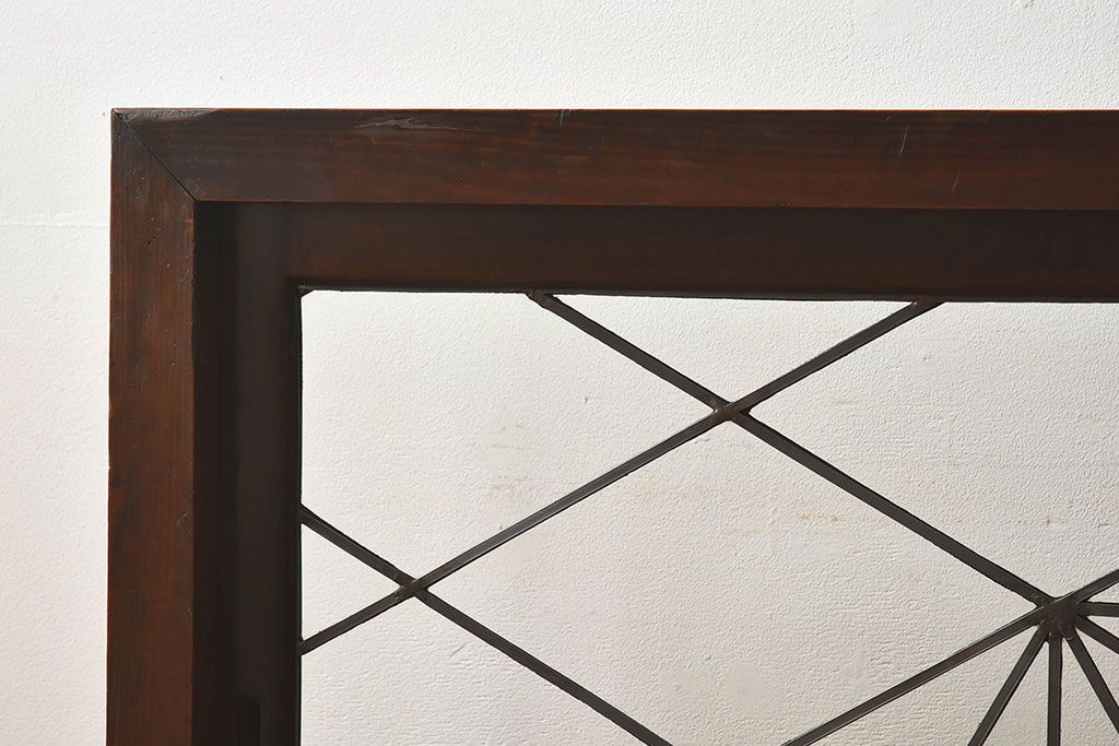 アンティーク雑貨　和製アンティーク　ケヤキ・ヒノキ材　ステンドガラス入りの衝立