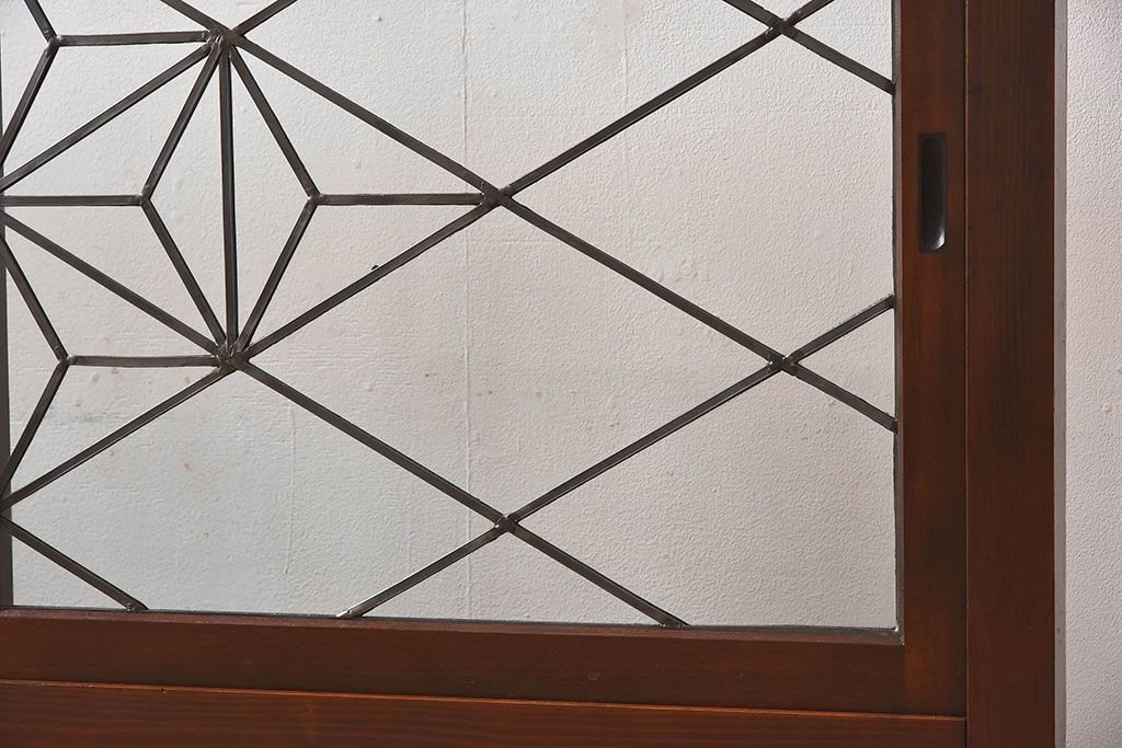 アンティーク雑貨　和製アンティーク　ケヤキ・ヒノキ材　ステンドガラス入りの衝立