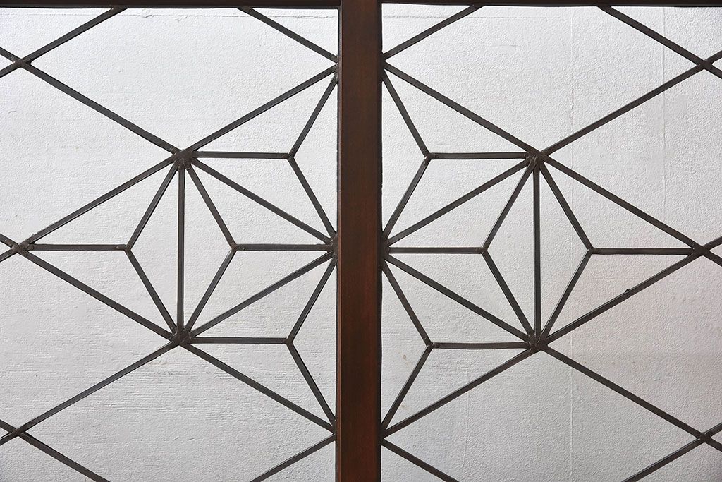 アンティーク雑貨　和製アンティーク　ケヤキ・ヒノキ材　ステンドガラス入りの衝立