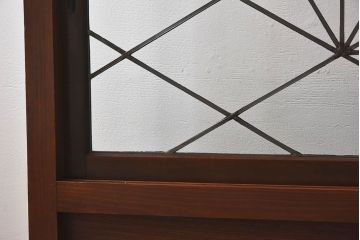 アンティーク雑貨　和製アンティーク　ケヤキ・ヒノキ材　ステンドガラス入りの衝立