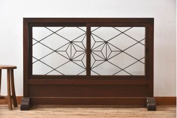 アンティーク雑貨　和製アンティーク　ケヤキ・ヒノキ材　ステンドガラス入りの衝立