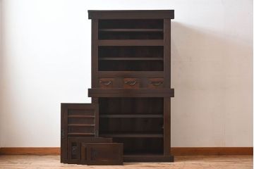 アンティーク家具　古民具・骨董　京都産　透かし彫り　上品な重ね三尺水屋箪笥(食器棚、収納棚)