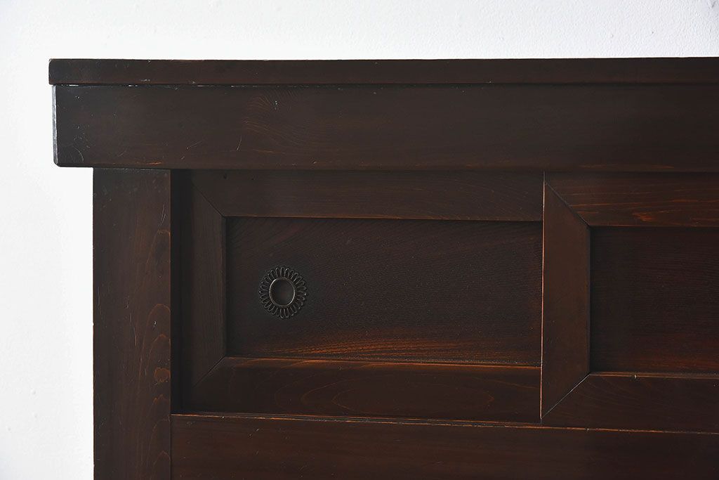 アンティーク家具　古民具・骨董　京都産　透かし彫り　上品な重ね三尺水屋箪笥(食器棚、収納棚)