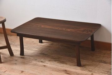 レトロ家具　昭和レトロ　和製アンティーク　栓材一枚板!古い木の味わい深い角ちゃぶ台(1)