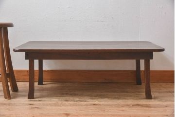 レトロ家具　昭和レトロ　和製アンティーク　栓材一枚板!古い木の味わい深い角ちゃぶ台(1)