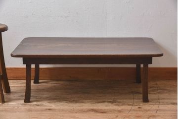 レトロ家具　昭和レトロ　和製アンティーク　栓材一枚板!古い木の味わい深い角ちゃぶ台(1)
