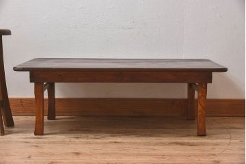 レトロ家具　昭和レトロ　和製アンティーク　栓材一枚板!古い木の味わい深い角ちゃぶ台(2)