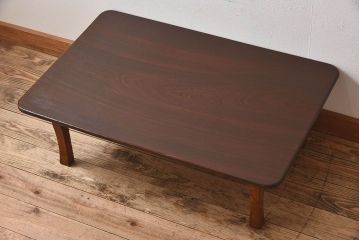 レトロ家具　昭和レトロ　和製アンティーク　栓材一枚板!古い木の味わい深い角ちゃぶ台(2)