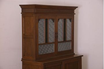 アンティーク家具　大正ロマン　高級品　色ガラス入り食器棚(収納棚、キャビネット)