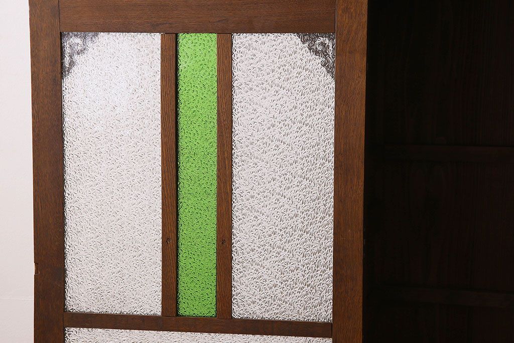 アンティーク家具　大正ロマン　高級品　色ガラス入り食器棚(収納棚、キャビネット)