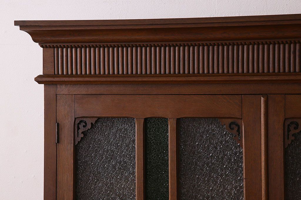 アンティーク家具　大正ロマン　高級品　色ガラス入り食器棚(収納棚、キャビネット)