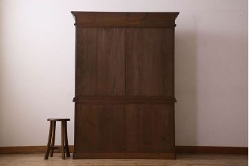 アンティーク家具　大正ロマン　高級品　色ガラス入り食器棚(収納棚、キャビネット)