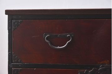 アンティーク家具　和製アンティーク　前面ケヤキ材　鉄脚箪笥(仙台箪笥)ローボード