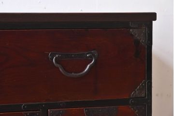 アンティーク家具　和製アンティーク　前面ケヤキ材　鉄脚箪笥(仙台箪笥)ローボード